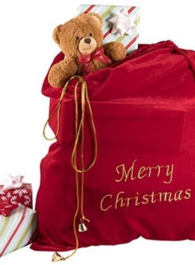 亚马逊圣诞老人扮演道具超大号红色丝绒礼物袋背包袋子Santa sack