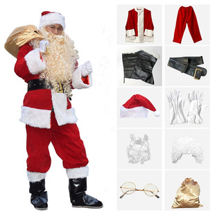 costumes 大码 圣诞节表演圣诞老人服装 红色金丝绒10件全套装 Santa