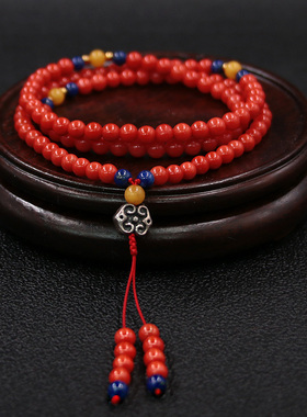 正品西藏红色手串108颗圆珠佛珠念珠手链女款饰品首饰