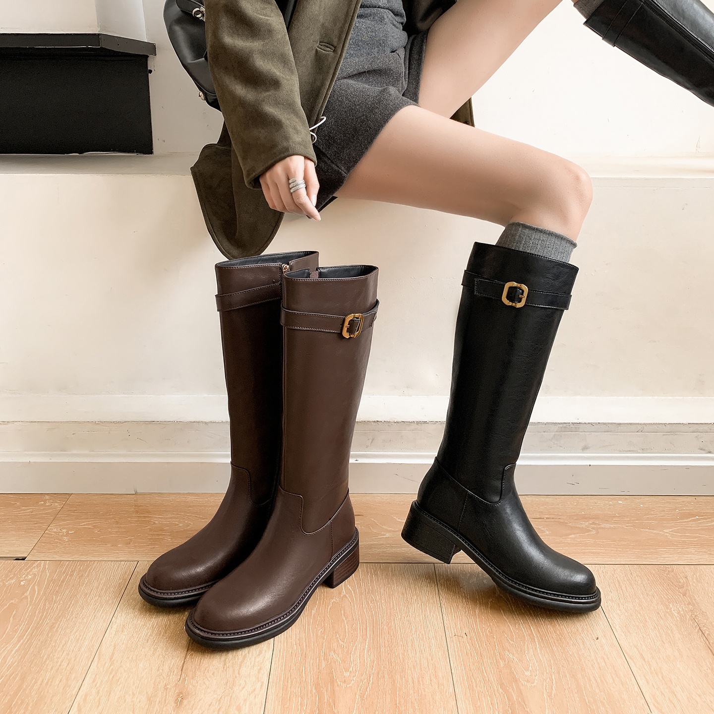 2025新款皮带扣骑士靴