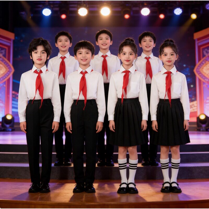 小学生红领带白衬衫舞台服