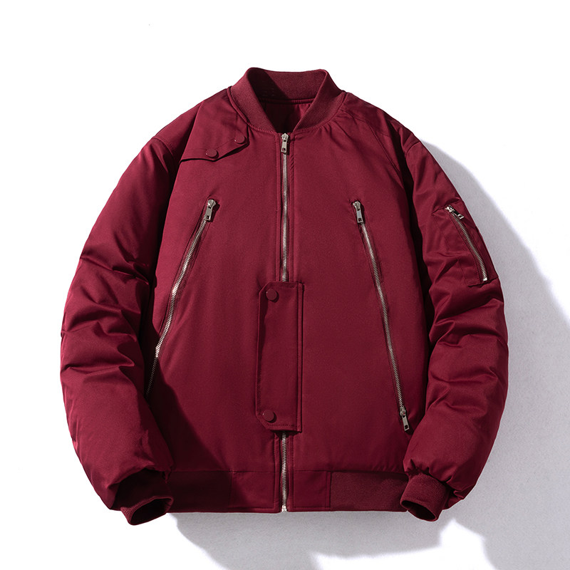 秋冬复古美式飞行员夹克男女情侣宽松棒球棉服酒红色加厚棉衣外套,男装,棉衣,淘宝优惠券,粉丝福利购,淘宝优惠卷