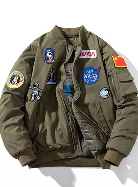 NASA宇航员联名外套美式飞行员夹克男情侣秋冬季加厚棉衣棒球棉服