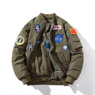NASA宇航员联名外套美式飞行员夹克男情侣秋冬季加厚棉衣棒球棉服
