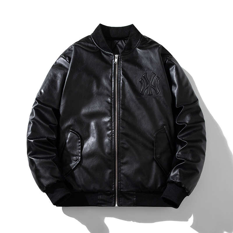 美式复古机车棉服皮衣男女情侣秋冬宽松休闲百搭加厚PU皮夹克外套