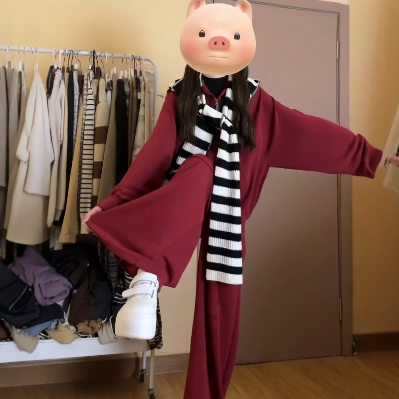 美式少女休闲运动服套装女秋冬字母连帽卫衣阔腿裤慵懒学生两件套