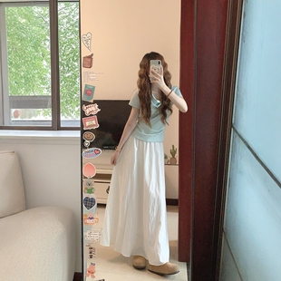 短袖 设计感修身 半身长裙洋气两件套 女夏季 韩系简约休闲运动服套装