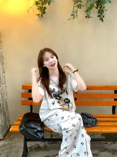 T恤长裤 女纯棉短袖 慵懒风甜妹日系减龄两件套 休闲运动服套装 夏季