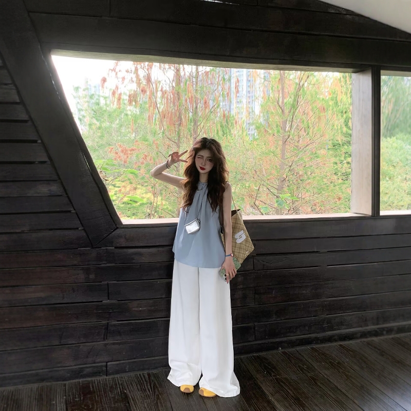 少女感穿搭休闲运动服套装女夏季无袖背心长裤韩系宽松甜美两件套