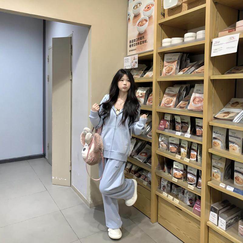 韩版宽松休闲运动套装女秋季学院风减龄连帽卫衣长裤少年感两件套