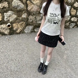 碎花短裙两件套 蝴蝶印花波点短袖 韩系ins风休闲运动服套装 女夏季