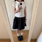 衬衫 娃娃领短袖 半身短裙显瘦两件套 女夏季 学院风减龄休闲运动套装
