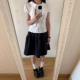 衬衫 娃娃领短袖 半身短裙显瘦两件套 女夏季 学院风减龄休闲运动套装