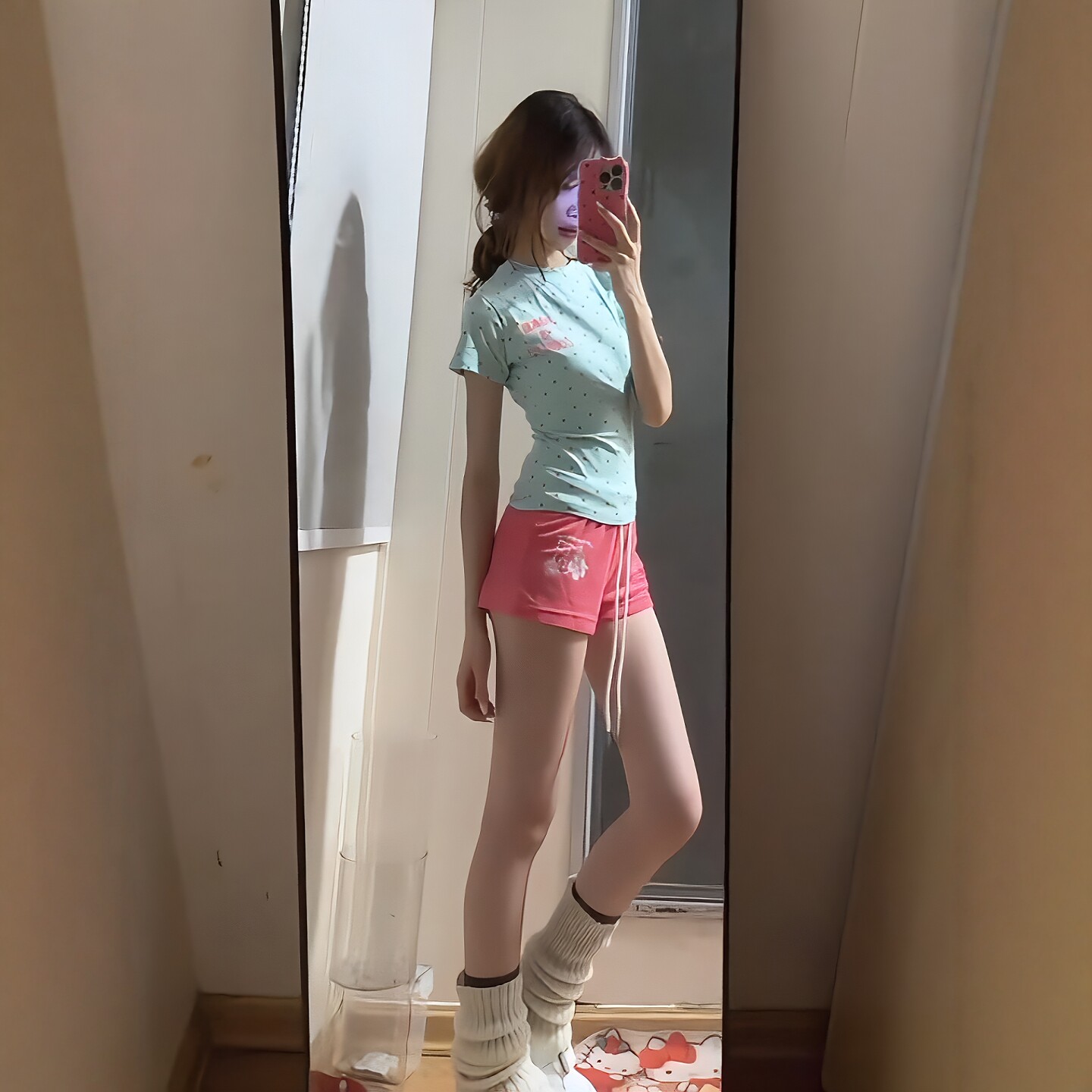 多巴胺少女休闲运动服套装女夏季修身波点短袖短裤甜妹穿搭两件套