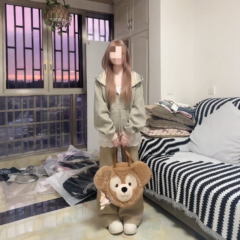 美式复古休闲运动套装女秋冬条纹连帽开衫卫衣长裤少女宽松两件套