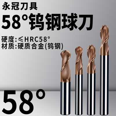 58度钨钢硬质合金球头铣刀2刃数控立铣刀cnc55度钨钢球刀铣刀
