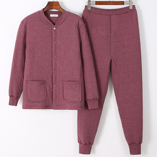 大码 加厚棉袄棉裤 南极棉保暖内衣 女纯棉开衫 中老年人保暖内衣套装