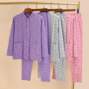 中老年纯棉秋衣秋裤套装女老太太开身高腰宽松全棉单层保暖内衣套