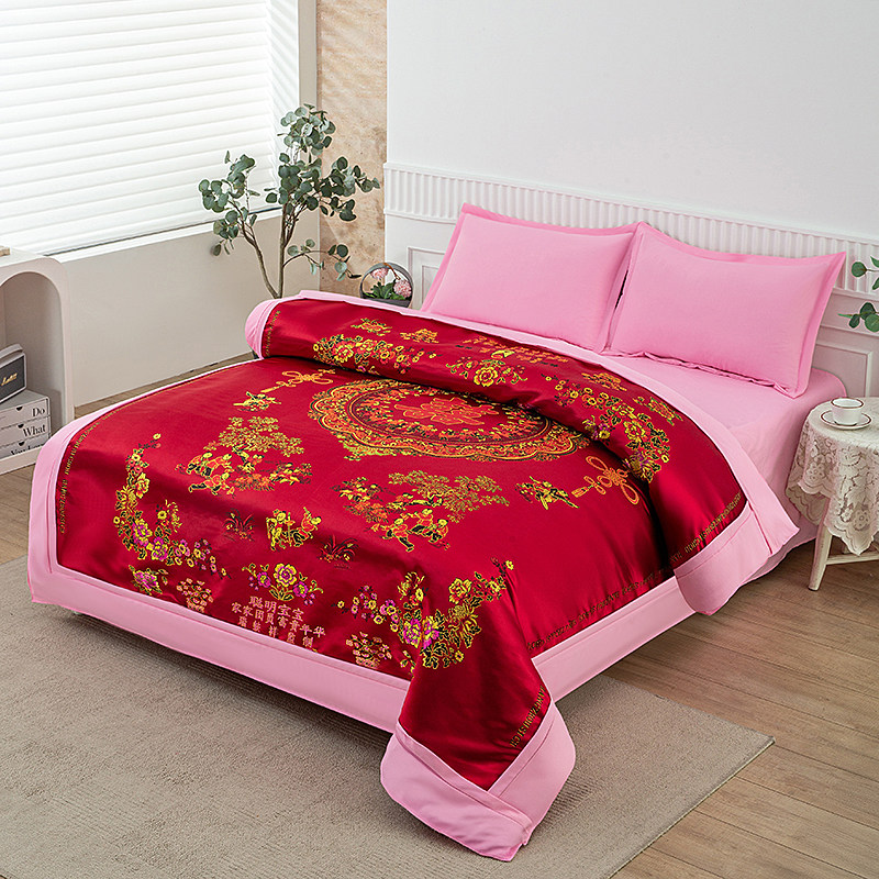 正品杭州丝绸婚庆被面被套结婚喜被 七彩织锦缎绸缎被罩 龙凤百子