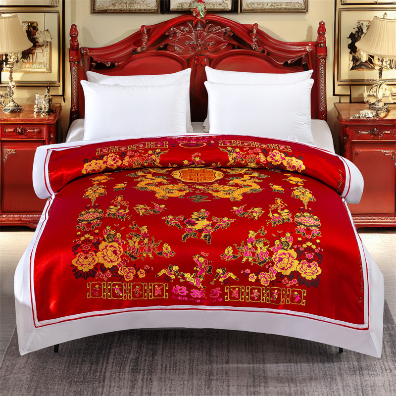 杭州丝绸织锦缎婚庆被套软锻被面绸锻被罩结婚喜被龙凤百子图鸳鸯