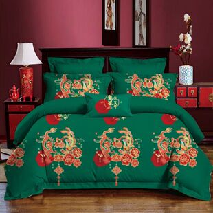 全棉加厚红色磨毛纯棉龙凤麒麟百子图大红婚庆陪嫁结婚床品四件套