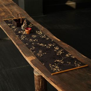 云窝手绘梅&竹双面竹丝茶席干泡席桌旗中式卷轴挂画茶室餐厅装饰