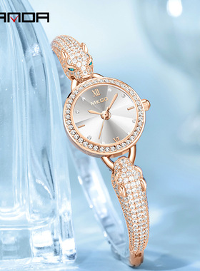 正品新款MKGO时尚潮流女士小表盘气质女表满钻绿色面满天星手链表