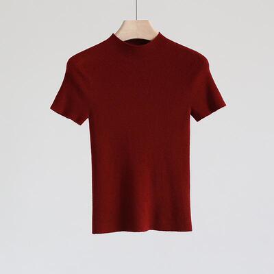 超细羊毛半领领针织短袖