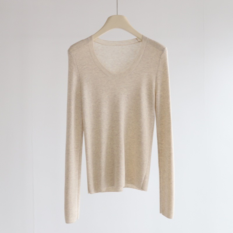 超细羊毛打底衫U领薄毛衣针织衫