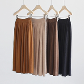 春季 品女羊毛半身裙高腰针织大摆裙侧口袋气质通勤中长百褶冬裙