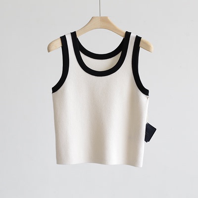 拼色修身U领小香风羊毛背心