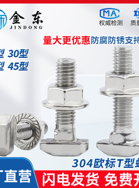304欧标T型螺丝配件T形螺栓法兰螺母套装20型30型40型45型T型螺栓