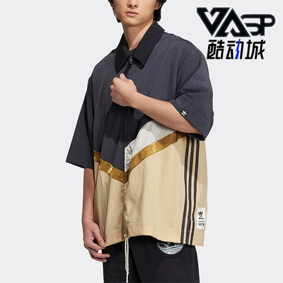 阿迪达斯男子运动拉链短袖衬衫