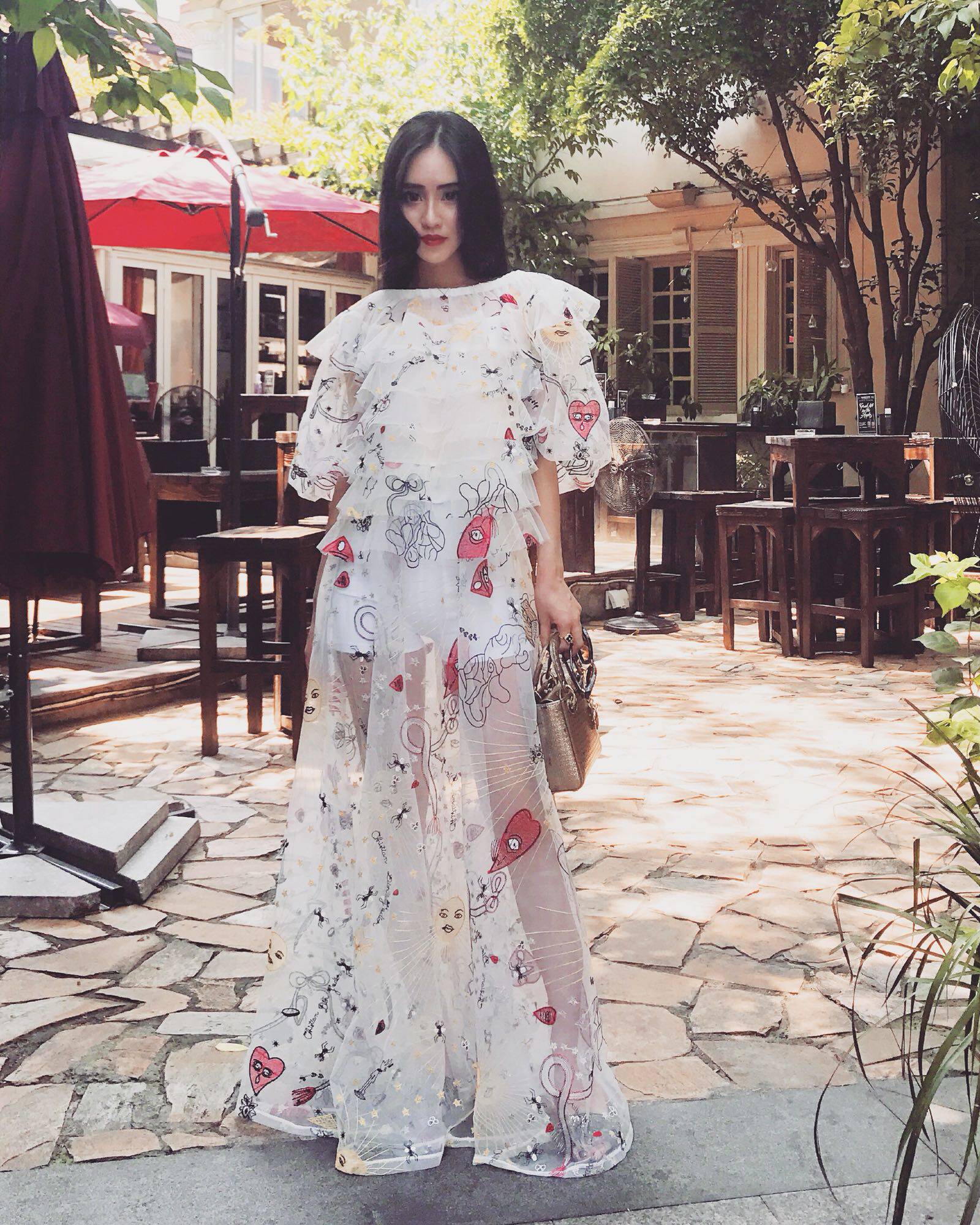 池可潮品刺绣金线太阳星辰玻璃纱梦幻小仙女两穿法式优雅纱裙套装