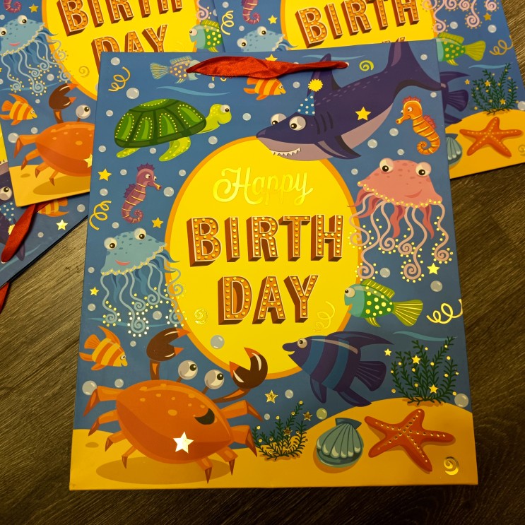 订单库存大号竖版海底世界独角兽卡通礼品纸袋礼物包装环保购物袋