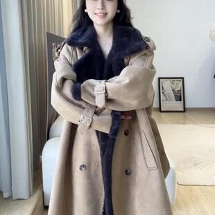 2025冬新款 麂皮绒羔羊绒大衣高级宽松 皮毛一体羊羔毛外套女中长款