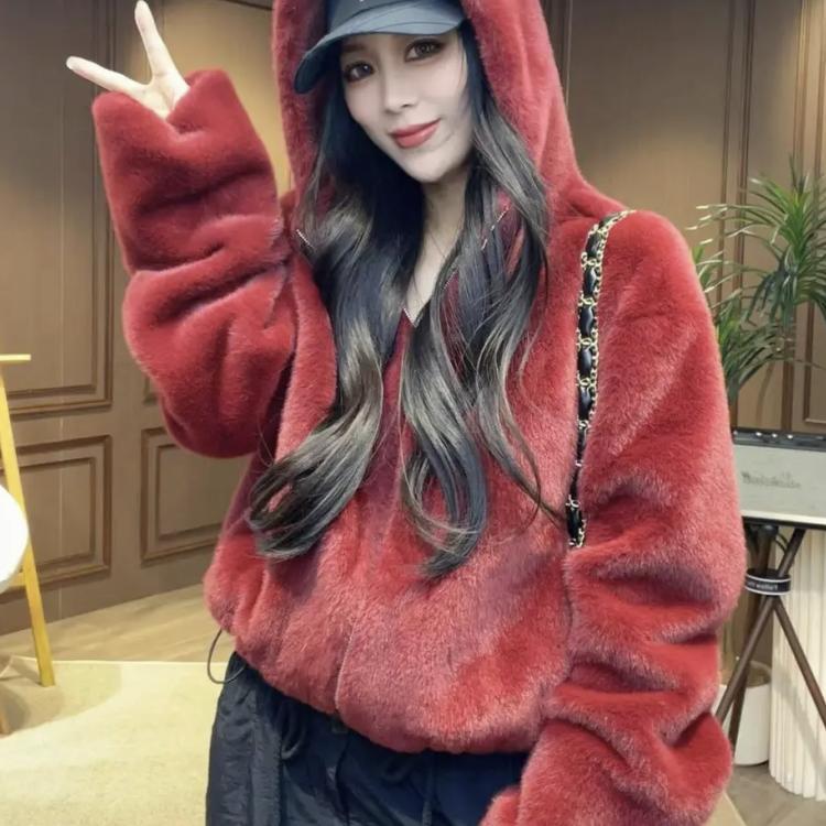 短款欧貂皮草欧港妮甜美