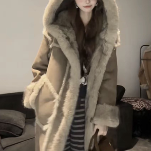 帕斯条极简风皮草大衣宽松皮草 皮毛一体外套女中长款 2025冬季 新款