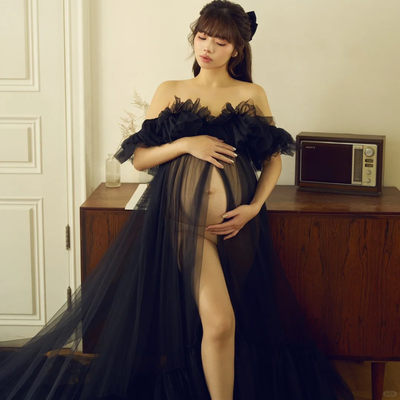 欧美孕妇拍照写真连衣裙