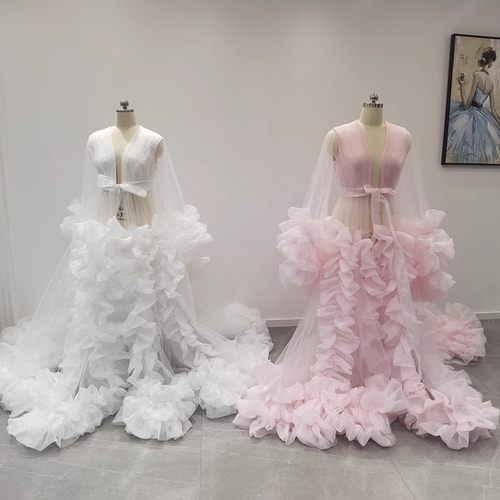 新款欧美定制孕妇拍照写真大拖尾网纱连衣裙影楼性感透视孕妈礼服