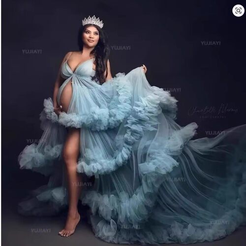亚马逊定制孕妇拍照写真连衣裙影楼摄影大肚照拖尾裙孕妈大拖尾裙