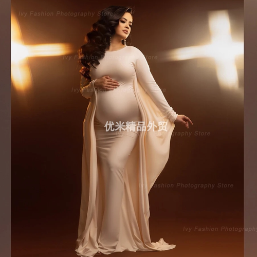 亚马逊新款孕妇拍照包身显瘦蝙蝠衫连衣裙影楼孕妈大肚照长裙服装