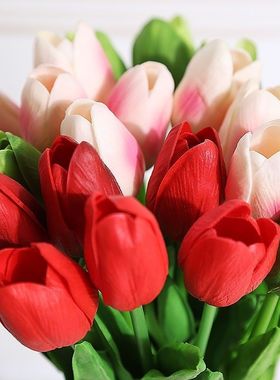 手感保湿pu迷你郁金香仿真花假花婚庆花艺装饰家居造景摆件