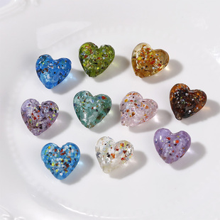 15mm彩色颗粒银箔爱心桃心直孔珠子diy手链项链饰品串珠材料配件