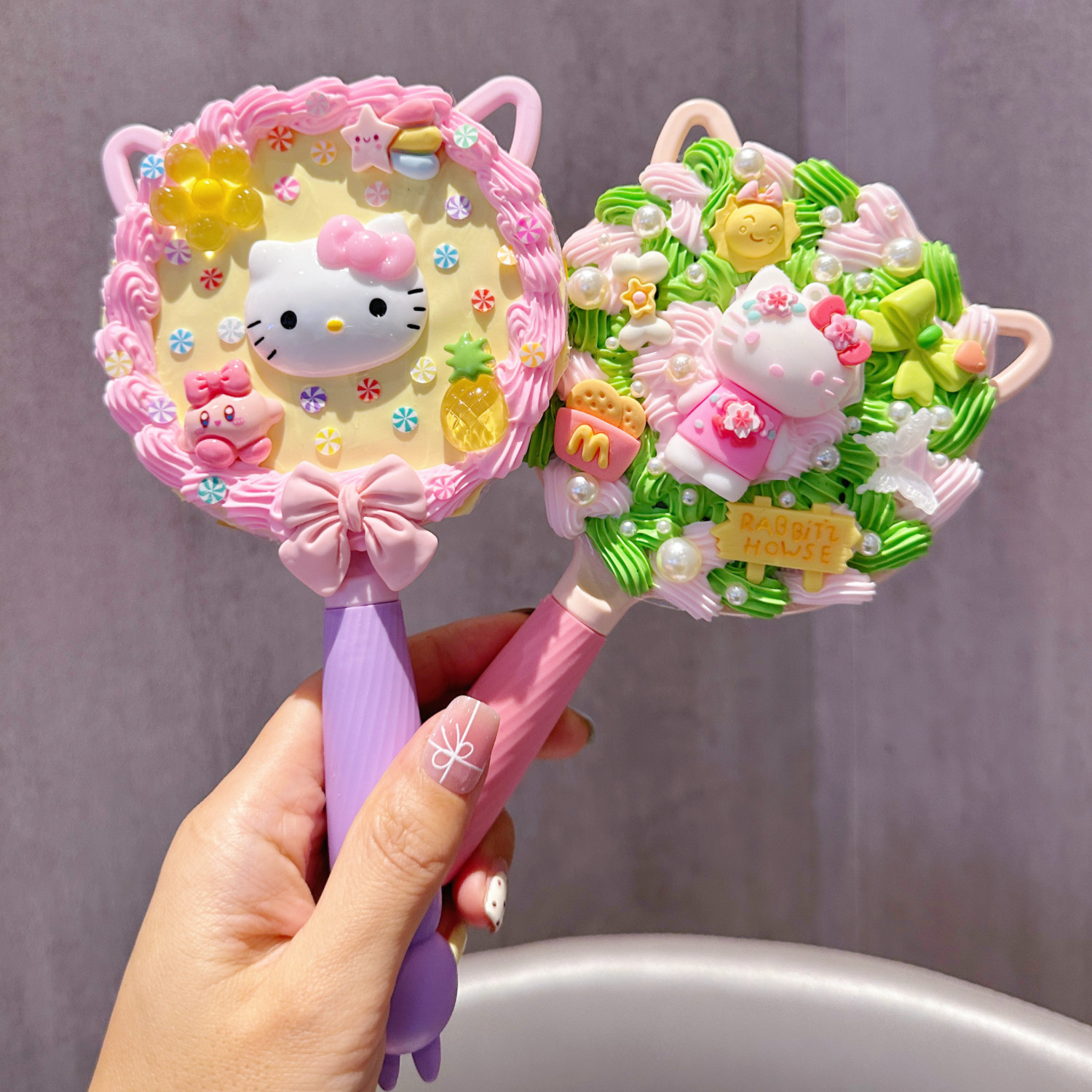 卡通镜子奶油胶手工diy制作材料包化妆镜女生手持镜儿童树脂配件