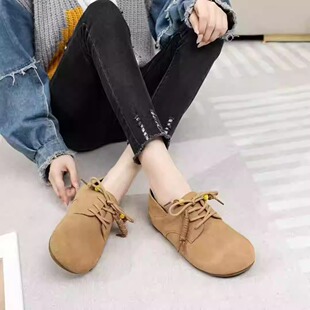 胖宽脚加肥加大码女鞋40-43码单鞋真皮41 42休闲鞋系带平底勃肯鞋
