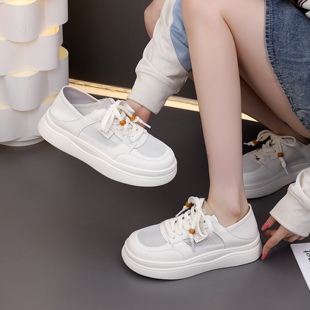 43码 女鞋 女透气休闲鞋 软底百搭运动系带板鞋 小白鞋 网面大码