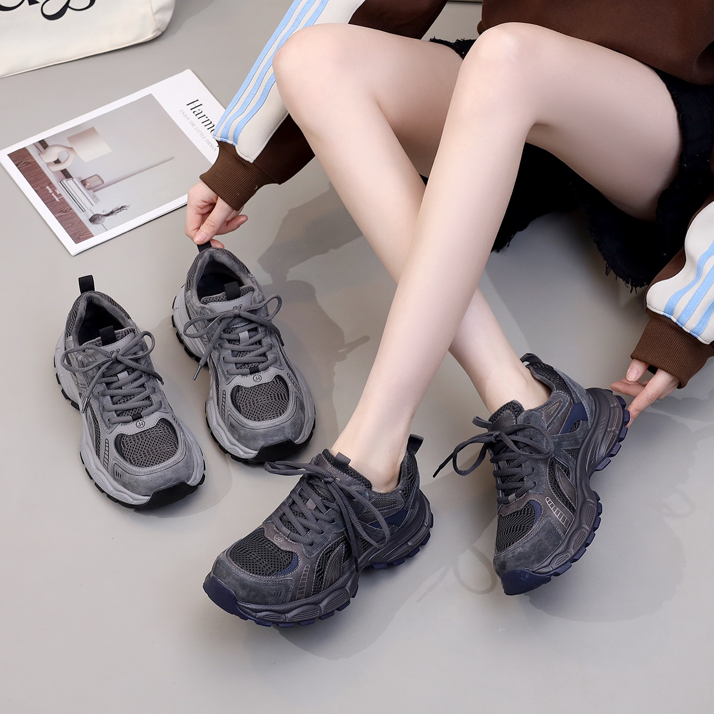 大码女鞋40-43码加绒厚底老爹鞋