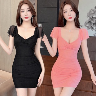 性感纯欲风连衣裙新款夜店女装气质紧身显瘦低胸短裙露背技师服