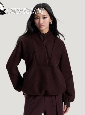 12月adidas阿迪达斯女子时尚抓绒廓形半开襟运动卫衣套头衫HY2122